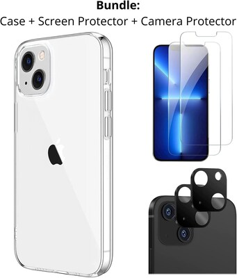 SaharaCase iPhone 14 Plus 6.7 Bundle, Hybrid-Flex Hard Shell Case with Tempered Glass Screen and Camera Protector, Clear
