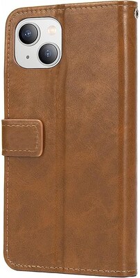 SaharaCase iPhone 14 Plus 6.7" Bundle, Folio Wallet Case with Tempered Glass Screen and Camera Protector, Brown