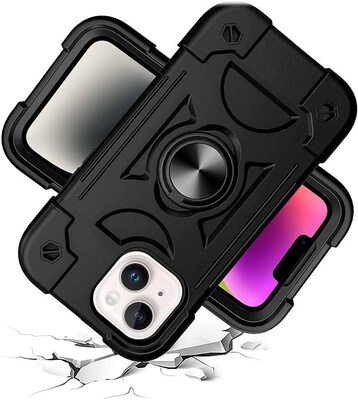 SaharaCase iPhone 14 Plus 6.7" Bundle, DualShock Case with Tempered Glass Screen and Camera Protector, Black