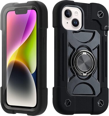 SaharaCase iPhone 14 Plus 6.7" Bundle, DualShock Case with Tempered Glass Screen and Camera Protector, Black