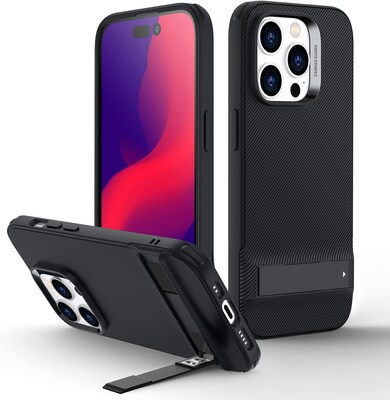 SaharaCase iPhone 14 Pro 6.1" Bundle, AirShield Boost Kickstand Case with Tempered Glass Screen and Camera Protector, Black