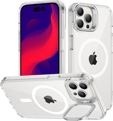 SaharaCase iPhone 14 Pro 6.1" Bundle, Hybrid-Flex Kickstand Case with Tempered Glass Screen and Camera Protector, Clear