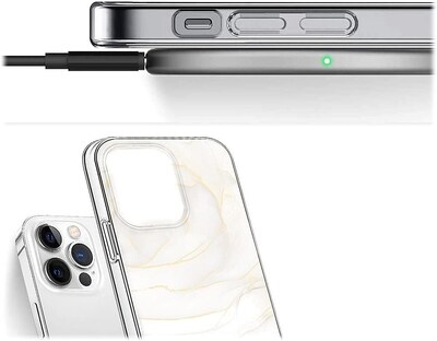 SaharaCase iPhone 14 Pro 6.1" Bundle, Series Case with Tempered Glass Screen and Camera Protector, White Marble