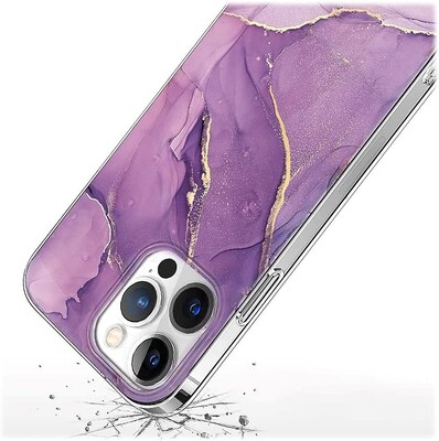 SaharaCase iPhone 14 Pro 6.1" Bundle, Series Case with Tempered Glass Screen and Camera Protector, Purple Marble