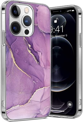 SaharaCase iPhone 14 Pro 6.1" Bundle, Series Case with Tempered Glass Screen and Camera Protector, Purple Marble
