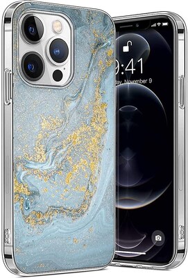 SaharaCase iPhone 14 Pro 6.1" Bundle, Series Case with Tempered Glass Screen and Camera Protector, Blue Marble