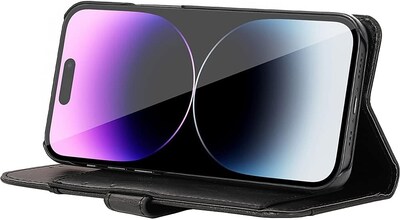 SaharaCase iPhone 14 Pro 6.1" Bundle, Folio Wallet Case with Tempered Glass Screen and Camera Protector, Black