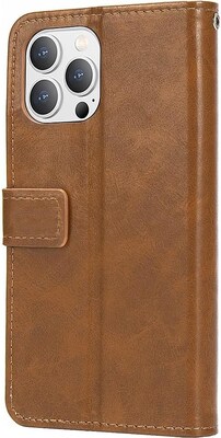 SaharaCase iPhone 14 Pro 6.1" Bundle, Folio Wallet Case with Tempered Glass Screen and Camera Protector, Brown