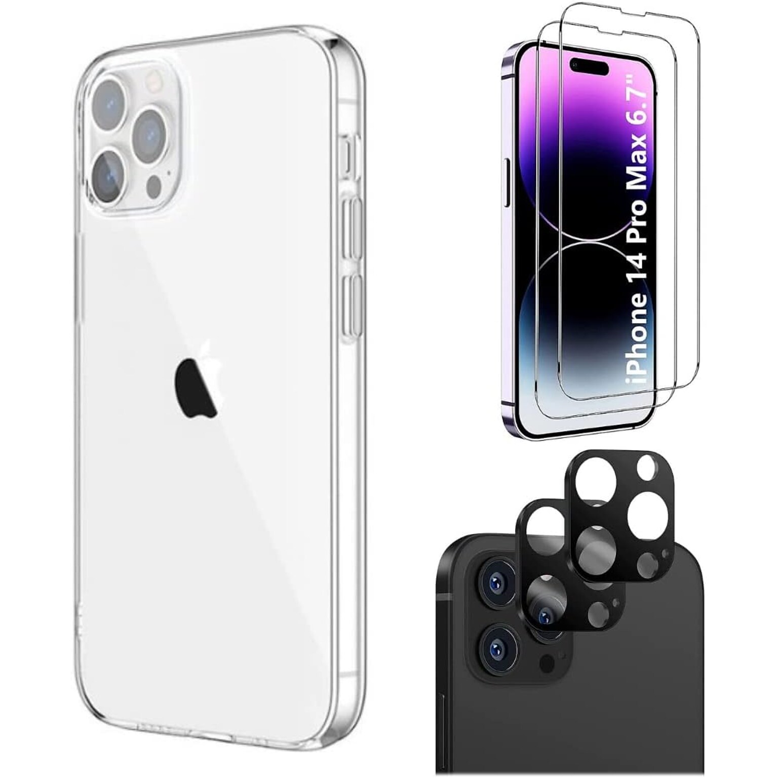 SaharaCase iPhone 14 Pro Max 6.7 Bundle, Hybrid-Flex Hard Shell Case with Tempered Glass Screen and Camera Protector, Clear