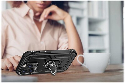 SaharaCase iPhone 14 Pro Max 6.7" Bundle, Military Kickstand Case with Tempered Glass Screen and Camera Protector, Black