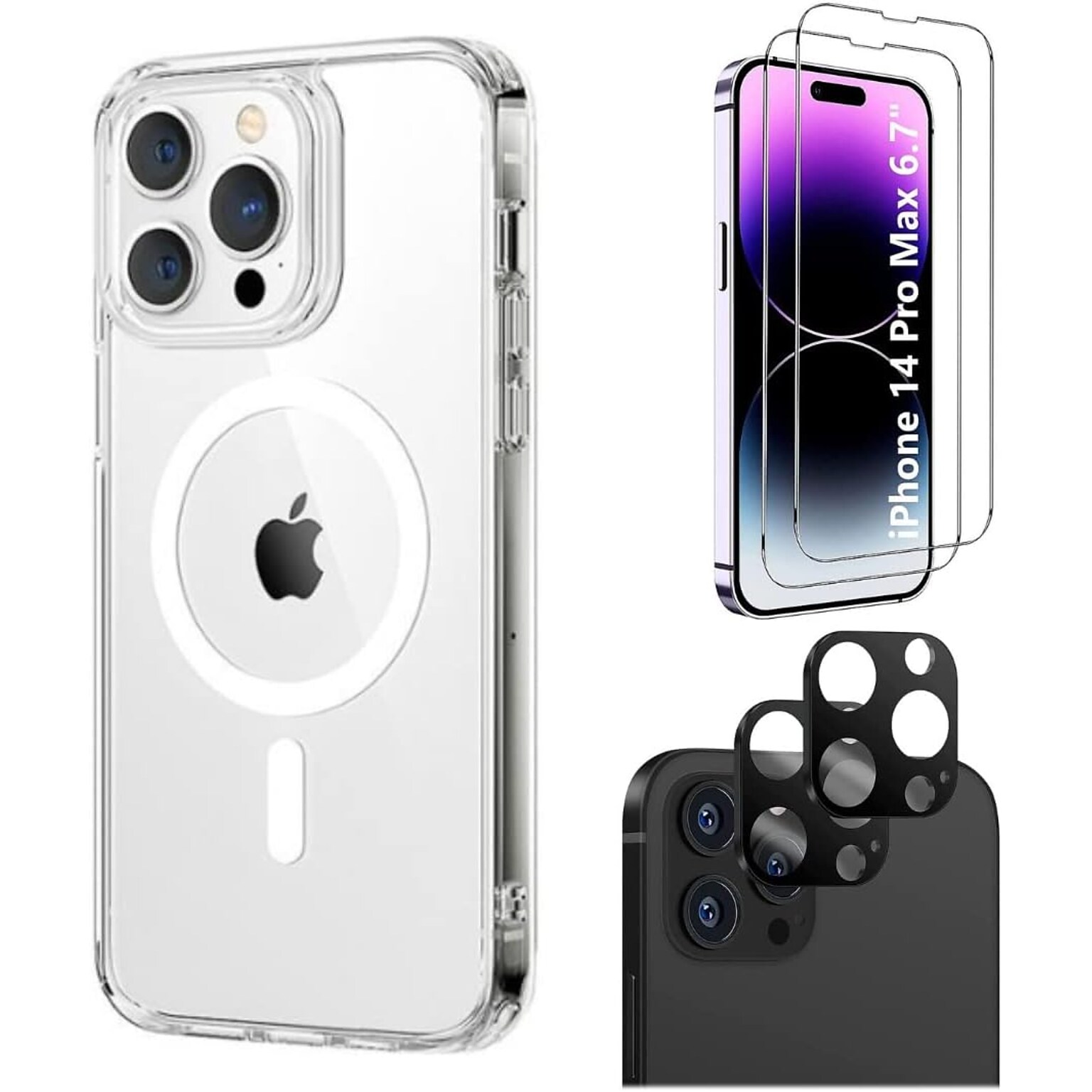 SaharaCase iPhone 14 Pro Max 6.7 Bundle, Hybrid-Flex Hard Shell Case with Tempered Glass Screen and Camera Protector, Clear