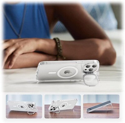 SaharaCase iPhone 14 Pro Max Bundle, Hybrid-Flex Kickstand Case with Tempered Glass Screen and Camera Protector, Clear