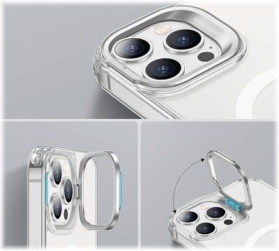 SaharaCase iPhone 14 Pro Max Bundle, Hybrid-Flex Kickstand Case with Tempered Glass Screen and Camera Protector, Clear