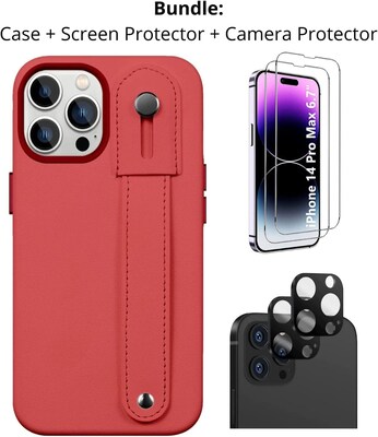SaharaCase iPhone 14 Pro Max 6.7 Bundle, FingerGrip Series Case with Tempered Glass Screen and Camera Protector, Red