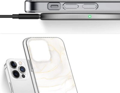 SaharaCase iPhone 14 Pro Max 6.7" Bundle, Marble Series Case with Tempered Glass Screen and Camera Protector, White