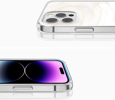 SaharaCase iPhone 14 Pro Max 6.7" Bundle, Marble Series Case with Tempered Glass Screen and Camera Protector, White