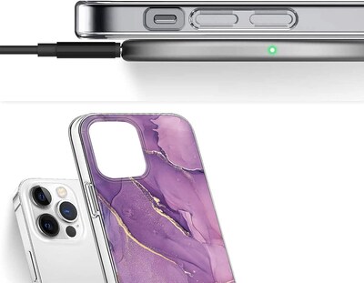 SaharaCase iPhone 14 Pro Max 6.7" Bundle, Marble Series Case with Tempered Glass Screen and Camera Protector, Purple