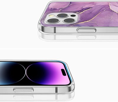 SaharaCase iPhone 14 Pro Max 6.7" Bundle, Marble Series Case with Tempered Glass Screen and Camera Protector, Purple