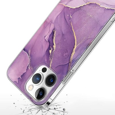 SaharaCase iPhone 14 Pro Max 6.7" Bundle, Marble Series Case with Tempered Glass Screen and Camera Protector, Purple