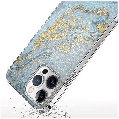 SaharaCase iPhone 14 Pro Max 6.7" Bundle, Series Case with Tempered Glass Screen and Camera Protector, Blue Marble