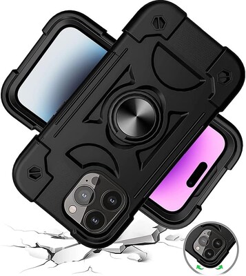 SaharaCase iPhone 14 Pro Max 6.7" Bundle, DualShock Series Case with Tempered Glass Screen and Camera Protector, Black