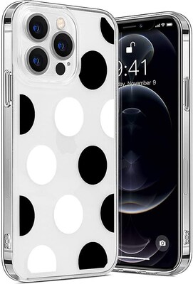 SaharaCase iPhone 14 Pro Max Bundle: Polkadot Hybrid-Flex Hard Shell Case, Tempered Glass Screen + Camera Protector, Multicolor