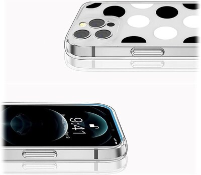 SaharaCase iPhone 14 Pro Max Bundle: Polkadot Hybrid-Flex Hard Shell Case, Tempered Glass Screen + Camera Protector, Multicolor