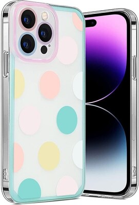 SaharaCase iPhone 14 Pro Max Bundle: Polkadot Hybrid-Flex Hard Shell Case, Tempered Glass Screen + Camera Protector, Multicolor