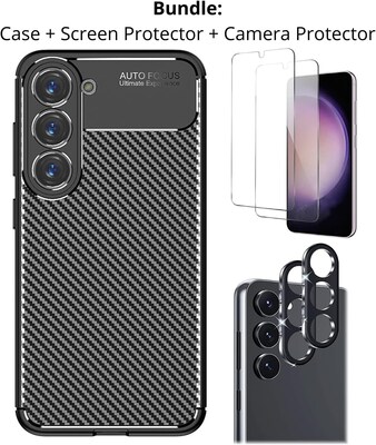 SaharaCase Samsung Galaxy S23 Bundle, Anti-Slip Series Case with Tempered Glass Screen and Camera Protector, Black