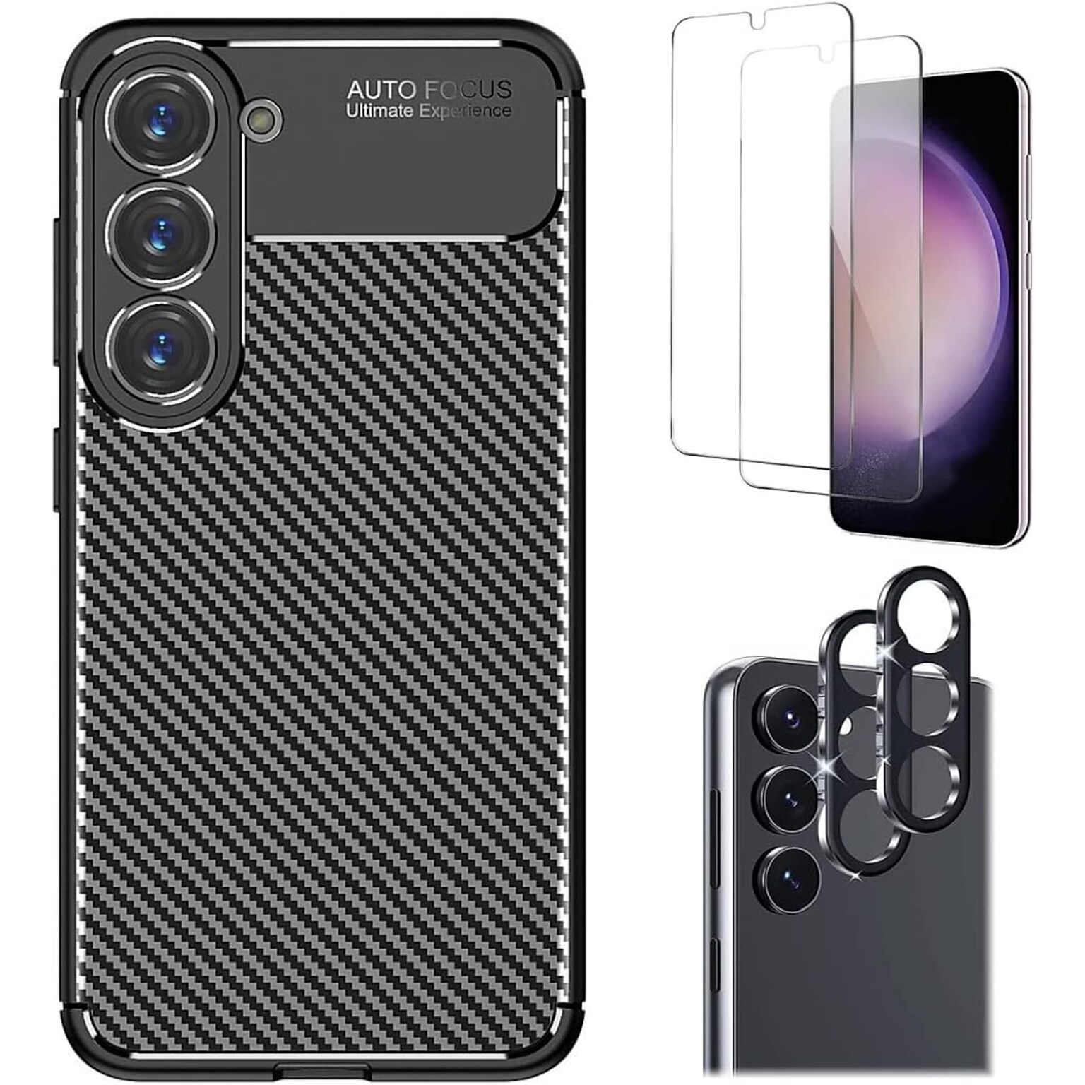 SaharaCase Samsung Galaxy S23 Bundle, Anti-Slip Series Case with Tempered Glass Screen and Camera Protector, Black