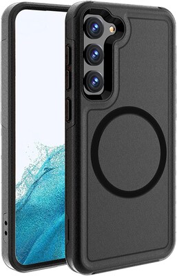 SaharaCase Samsung Galaxy S23 Bundle, Armor Series Hard Shell Case with Tempered Glass Screen and Camera Protector, Black