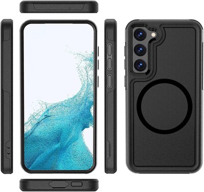 SaharaCase Samsung Galaxy S23 Bundle, Armor Series Hard Shell Case with Tempered Glass Screen and Camera Protector, Black