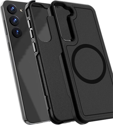 SaharaCase Samsung Galaxy S23 Bundle, Armor Series Hard Shell Case with Tempered Glass Screen and Camera Protector, Black