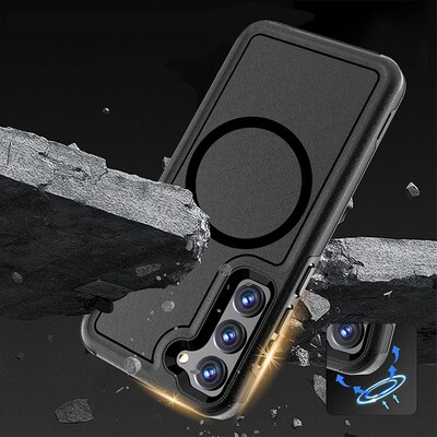 SaharaCase Samsung Galaxy S23 Bundle, Armor Series Hard Shell Case with Tempered Glass Screen and Camera Protector, Black