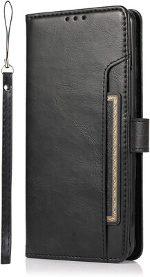 SaharaCase Samsung Galaxy S23 Protection Bundle, Folio Wallet Case with Tempered Glass Screen and Camera Protector, Black