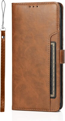 SaharaCase Samsung Galaxy S23 Protection Bundle, Folio Wallet Case with Tempered Glass Screen and Camera Protector, Brown