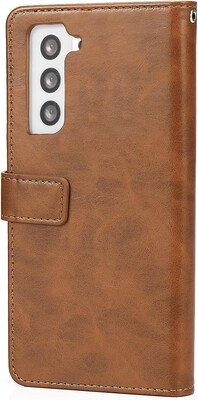 SaharaCase Samsung Galaxy S23 Protection Bundle, Folio Wallet Case with Tempered Glass Screen and Camera Protector, Brown