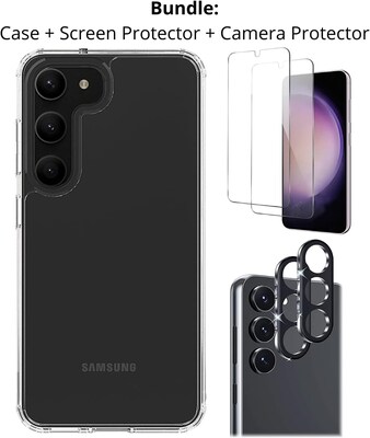 SaharaCase Samsung Galaxy S23+ Bundle, Hybrid-Flex Hard Shell Case with Tempered Glass Screen and Camera Protector, Clear
