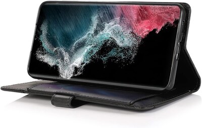 SaharaCase Samsung Galaxy S23+ Protection Bundle, Folio Wallet Case with Tempered Glass Screen and Camera Protector, Black