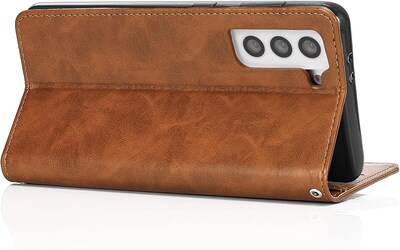 SaharaCase Samsung Galaxy S23+ Protection Bundle, Folio Wallet Case with Tempered Glass Screen and Camera Protector, Brown