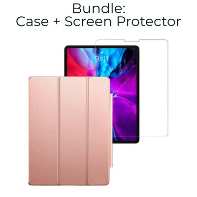 SaharaCase Apple iPad Pro 11 (3rd Gen & 4th Gen) Protection Bundle, Folio Case with Tempered Glass Screen, Rose Gold