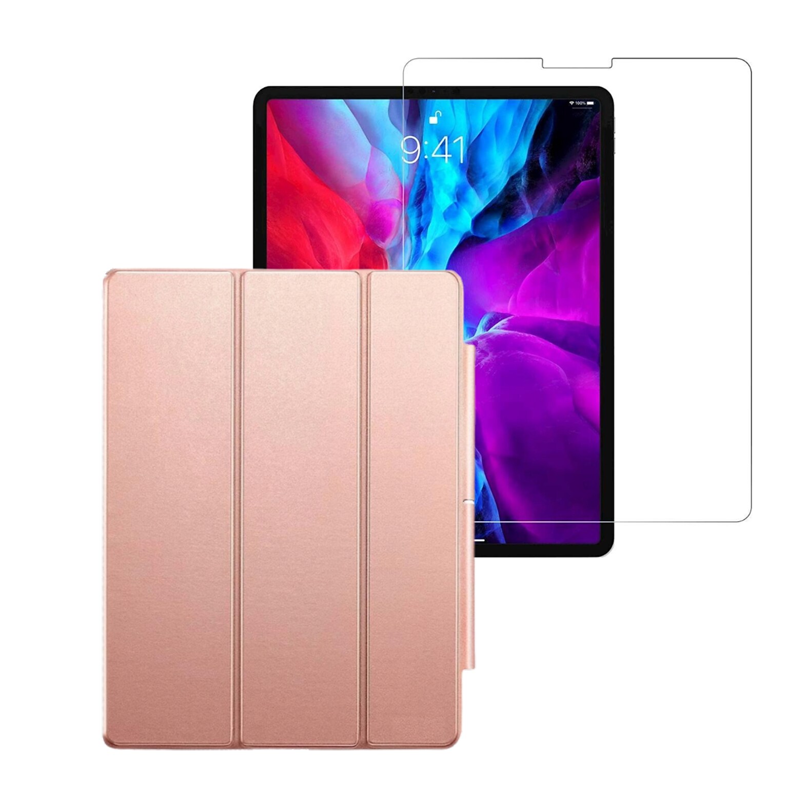 SaharaCase Apple iPad Pro 11 (3rd Gen & 4th Gen) Protection Bundle, Folio Case with Tempered Glass Screen, Rose Gold