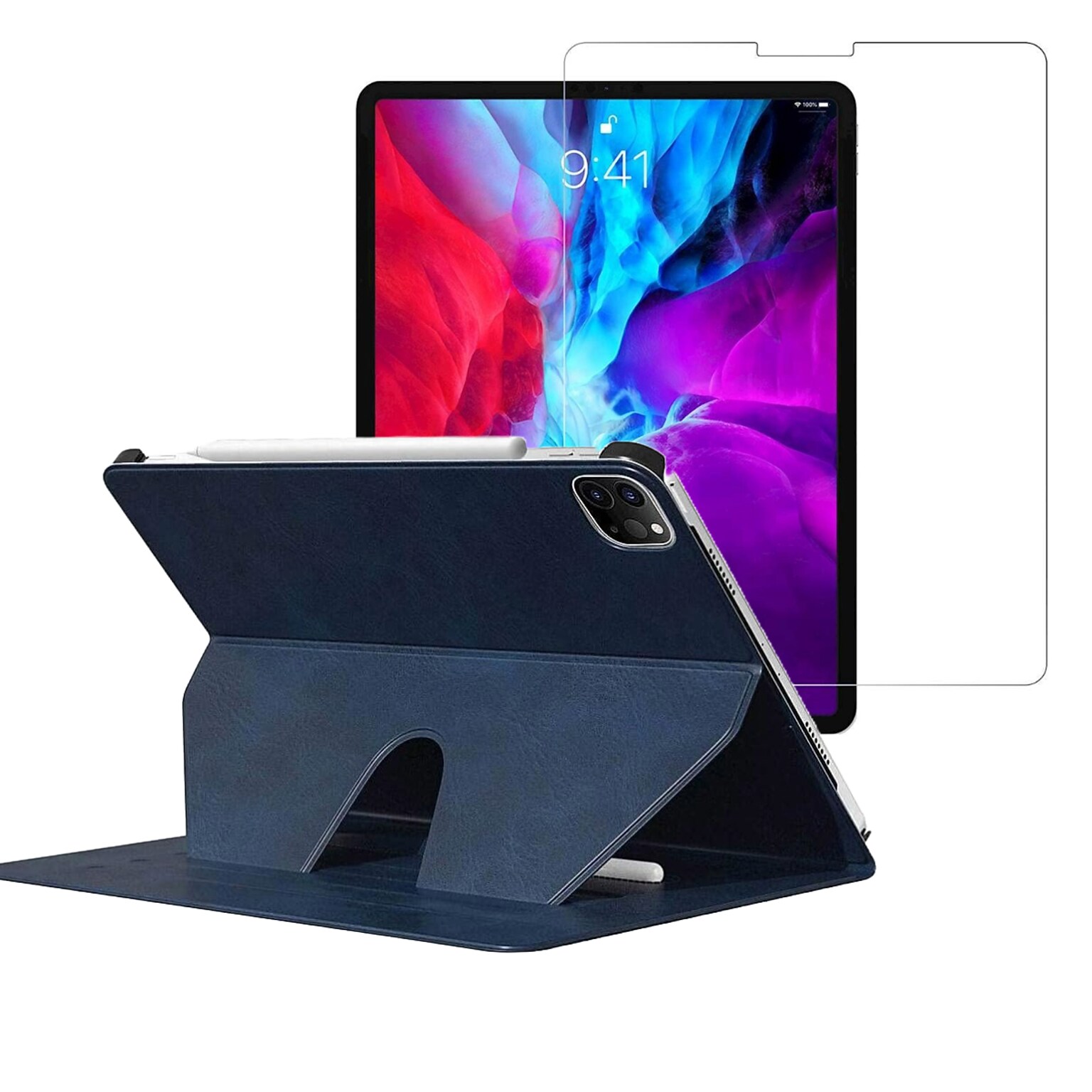 SaharaCase iPad Pro 11 (3rd Gen 2021 & 4th Gen) Protection Bundle, Multi-Angle Case with Tempered Glass Screen, Dark Blue