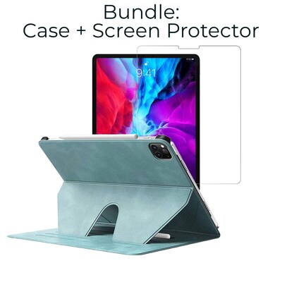 SaharaCase Apple iPad Pro 11 (3rd Gen 2021 & 4th Gen 2022) Protection Bundle, Multi-Angle Case with Tempered Glass Screen, Aqua