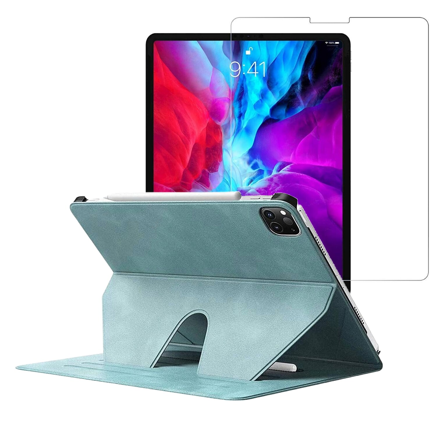 SaharaCase Apple iPad Pro 11 (3rd Gen 2021 & 4th Gen 2022) Protection Bundle, Multi-Angle Case with Tempered Glass Screen, Aqua