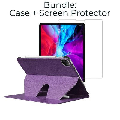 SaharaCase iPad Pro 11 (3rd Gen 2021 & 4th Gen 2022) Protection Bundle, Multi-Angle Case with Tempered Glass Screen, Purple