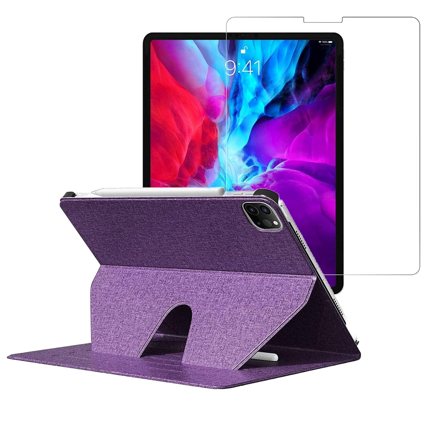 SaharaCase iPad Pro 11 (3rd Gen 2021 & 4th Gen 2022) Protection Bundle, Multi-Angle Case with Tempered Glass Screen, Purple