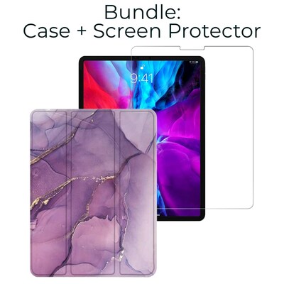 SaharaCase Apple iPad Pro 11 (3rd Gen 4th Gen) Protection Bundle, Marble Folio Case with Tempered Glass Screen, Purple