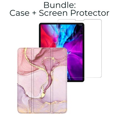 SaharaCase Apple iPad Pro 11 (3rd Gen 2021 & 4th Gen 2022) Protection Bundle, Case with Tempered Glass Screen, Pink Marble