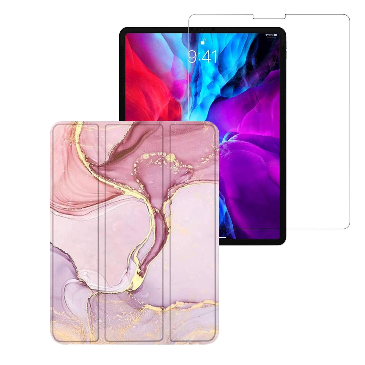 SaharaCase Apple iPad Pro 11 (3rd Gen 2021 & 4th Gen 2022) Protection Bundle, Case with Tempered Glass Screen, Pink Marble
